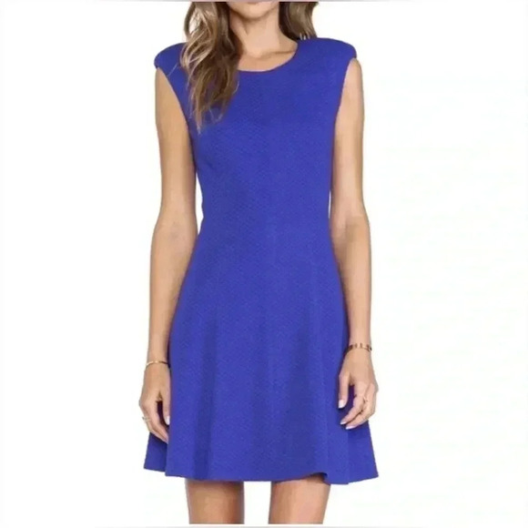 Rebecca Taylor Textured Ponte Knit Mini Dress Royal Blue Size 0 - Picture 1 of 12